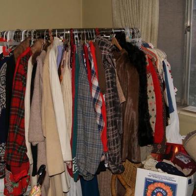 lots of fun vintage clothing, dresses, fur and leather coats!