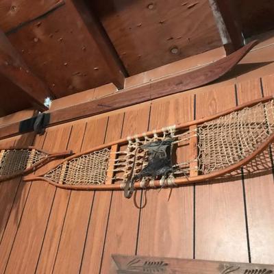 Antique skis and vintage snowshoes