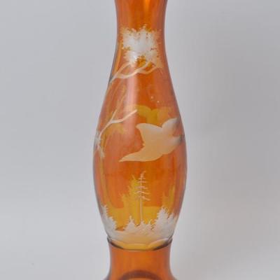 Etched Art Glass Vase