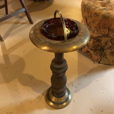 Brass Stand with Glass Dish/Ash Tray