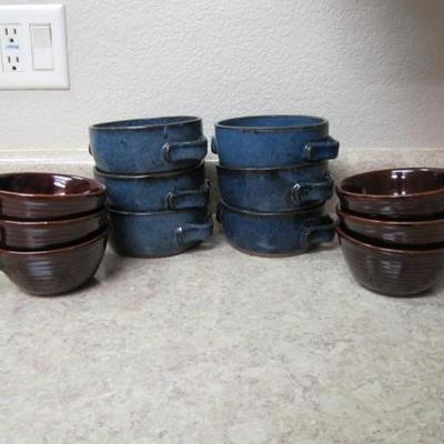 Six Signed Pottery Cups and Six Bowls