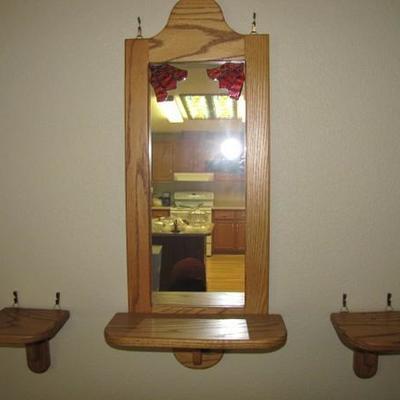 Oak Mirror and Two Small Shelves