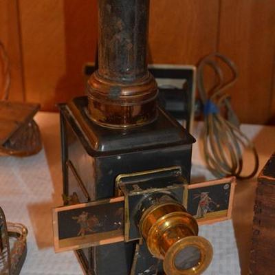 Magic Lantern with Wood Case and Glass Slides