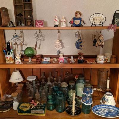 Neat little shelf with old Blue ball mason jars 