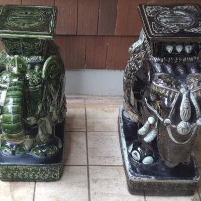 FKT065 Pair of Ceramic Elephant Planter Stands
