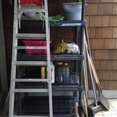 FKT063 Outdoor Lot - Ladder, Gardening Tools, Saw, Pick & More
