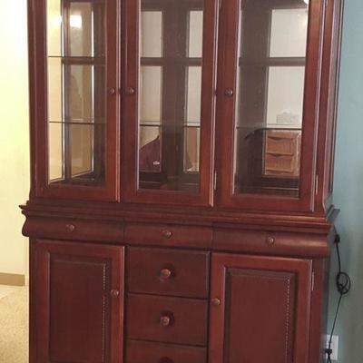 FKT014 Solid Wood Buffet, Lighted Display Cabinet
