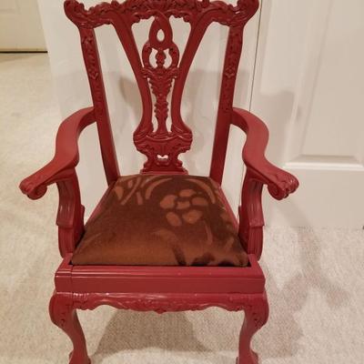 Vintage Saleman's sample red laquered chair, childs size.