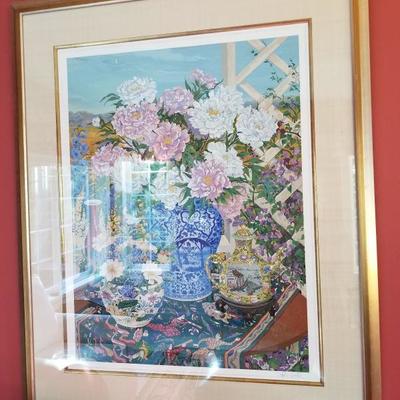 Signed John Powell serigraph "Peonies"