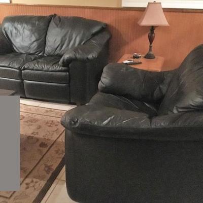 reclining leather love seat, club chair and ...