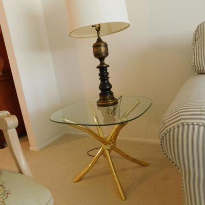 brass and glass end table 
