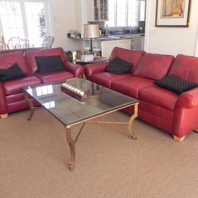 Red leather Ethan Allen Sofa and Love seat !