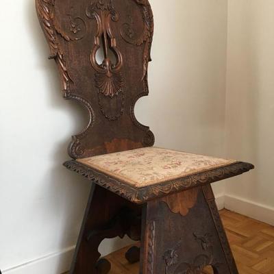 19th Century Side Chair with Dolphin Carving