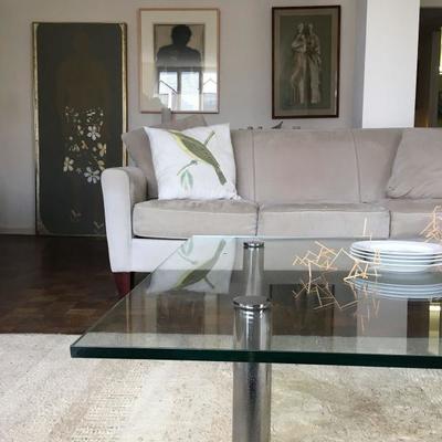 Glass Coffee Table, Microfiber Couches