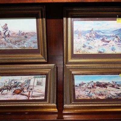 set of four framed western prints
