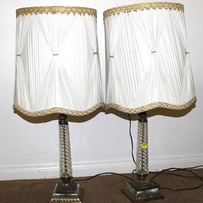 Pair of antique glass lamps with shades