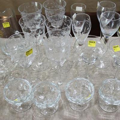 Cut crystal etched stemware and glasses