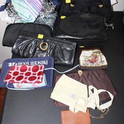 Box lot of ladiesâ€™ hand bags and scarves