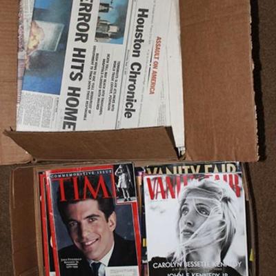 Box lot of collectible Time magazines and newspapers