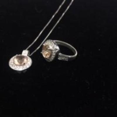 .925 sterling Yellow Citrine Ring & matching Necklace