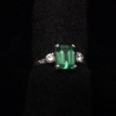.925 Sterling Green and CZ Stone Ring