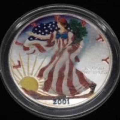 2001 UNC. Colorized American Silver Eagle