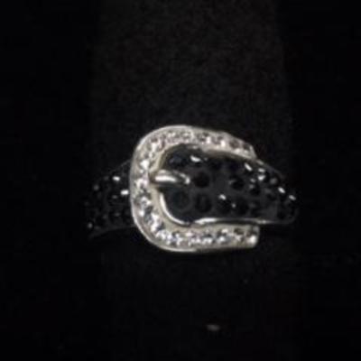 .925 Sterling Silver Black Stone Belt Cocktail Ring