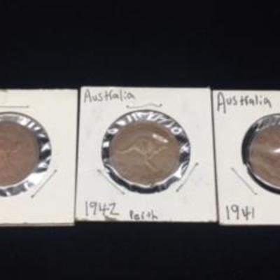 1941, 1942, 1943 Australia 1/2 Penny Coins