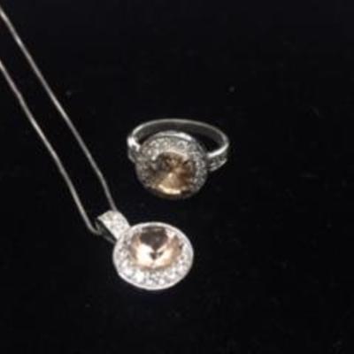 .925 sterling Yellow Citrine Ring & matching Necklace