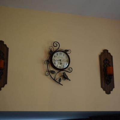 Sconces, clock