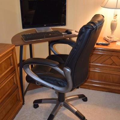 Office chair, desk, computer, wood filing cabinets