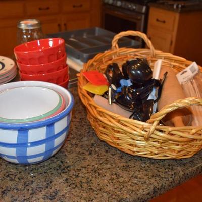 Bowls, Basket, & Kitchen Items