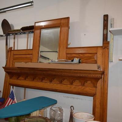 Headboard, Mirror, Ironing Board, Brooms, & Shovel