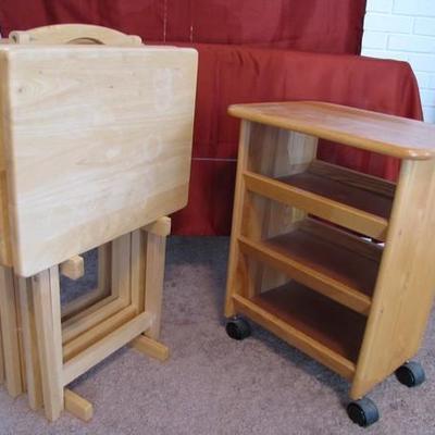 Wooden Cart & Wood Set of TV Trays