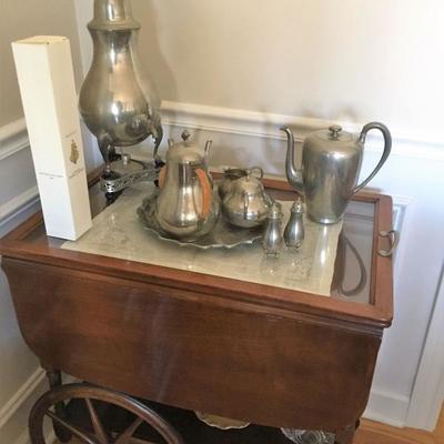 tea cart and pewter tea service