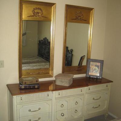 French Provincial Long Dresser with Pair of Mirrors