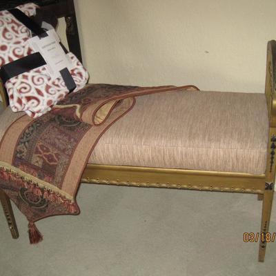Carved, Gilt, Wooden Frame Bench with upholstered cushion