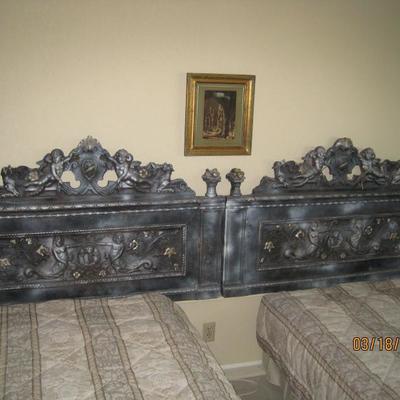 Cast from Original Hand Carved Wooden Furniture, Pair of plaster Headboards can be used as wall ornaments.