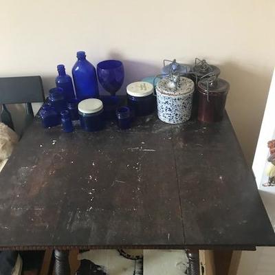 End Table and Blue Glass.