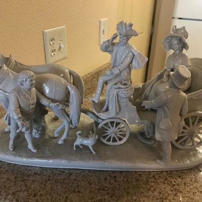 Large antique Capodimonte porcelain horse and carriage statue
