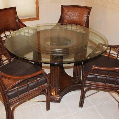 5 Piece Rattan Dinette- Glass Top Table w/ 4 Chair ...