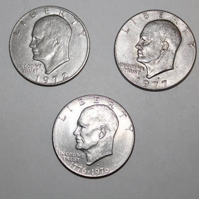 Lot of 3 Ike Eisenhower Dollars- Years 1972, 1976 ...