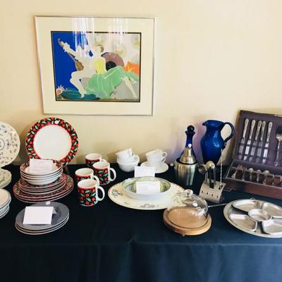 Porcelain & plated silver flatware. 