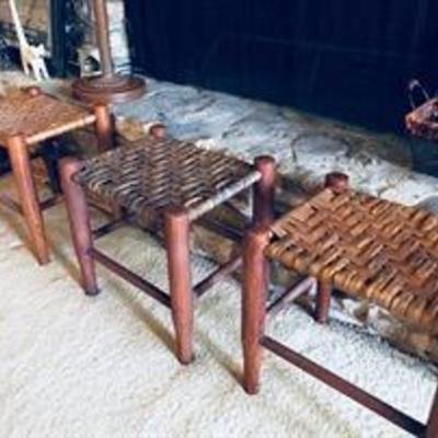 Vintage wooden stools with straw seats. $38 each