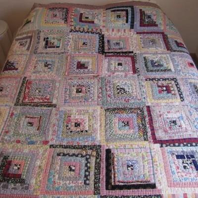 Log Cabin Hand sewn Quilt - 1960