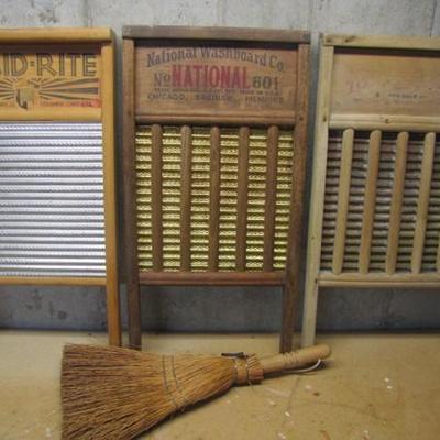 Washboards x3 & Hand Made Broom