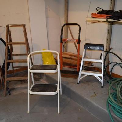 Step Stools, Ladder, Hoses, Extension Cords, & Garden Tools