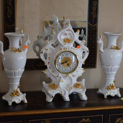 M. Moretto Vases and Table Clock 