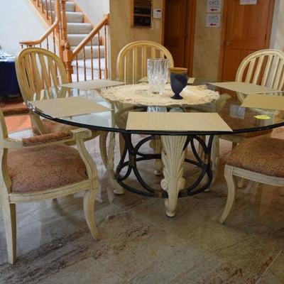 Round glass table with 6 chairs 