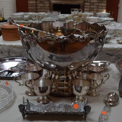 Silver Punch Bowl & Cups